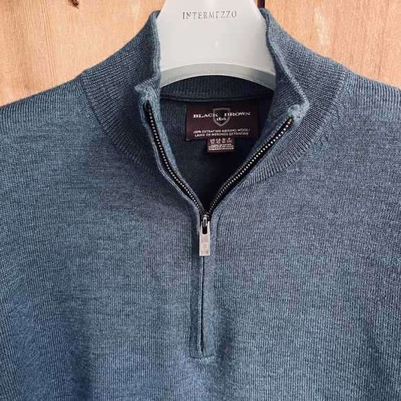 Black Brown 1826 100% Extra Fine Merino Wool 1/4 Zip Navy Sweater Pullover XXL - Picture 4 of 14